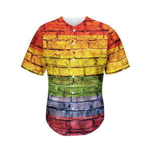 LGBT Pride Rainbow Brick Wall Print Men's Baseball Jersey