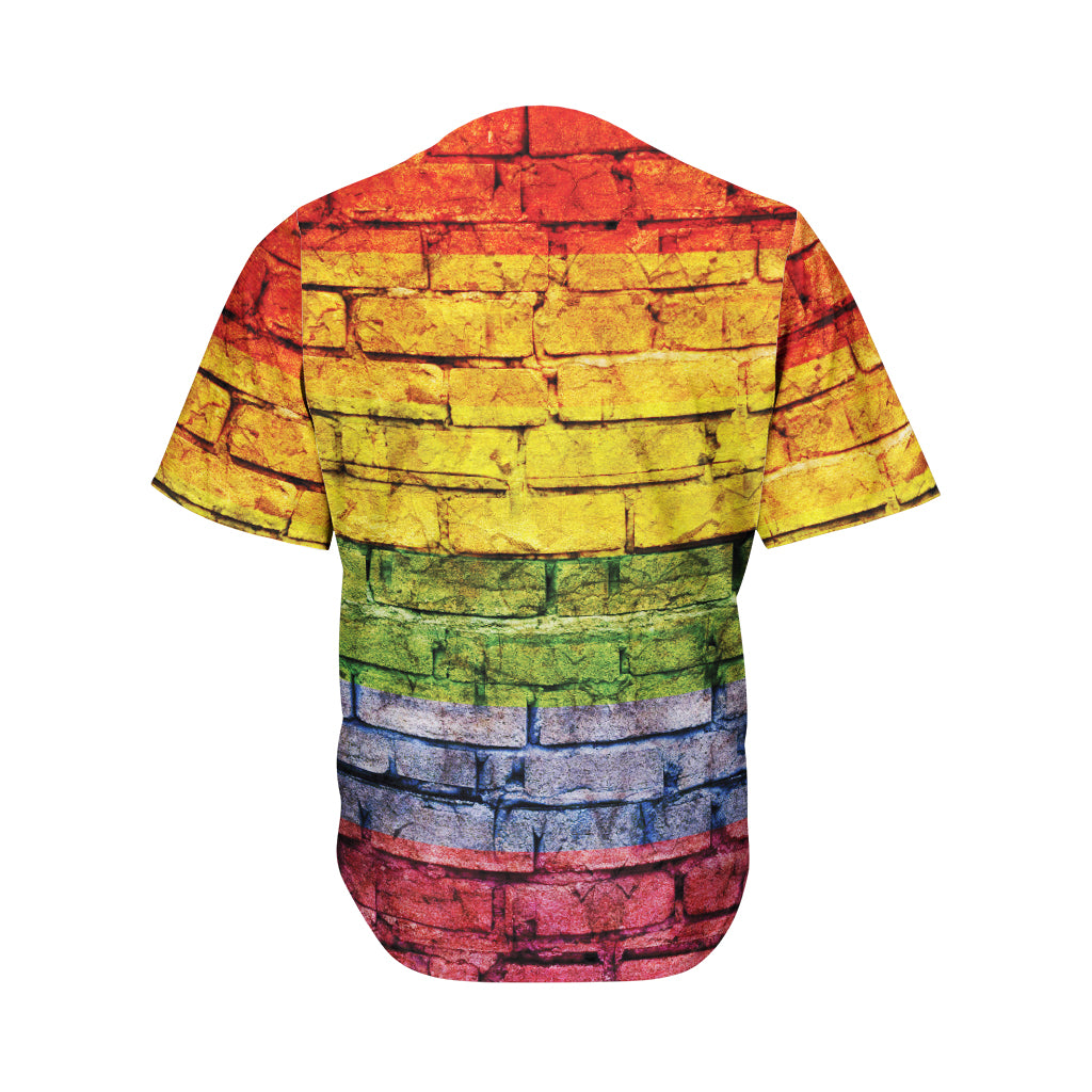 LGBT Pride Rainbow Brick Wall Print Men's Baseball Jersey