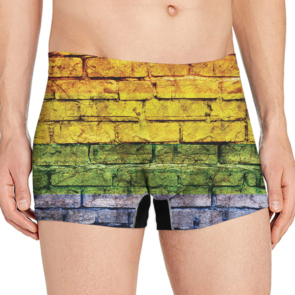 LGBT Pride Rainbow Brick Wall Print Men's Boxer Briefs