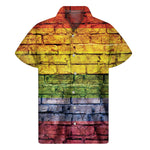 LGBT Pride Rainbow Brick Wall Print Men's Short Sleeve Shirt