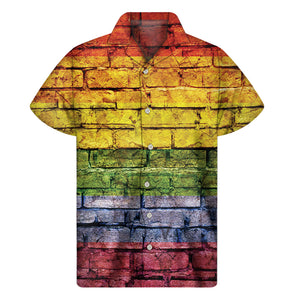 LGBT Pride Rainbow Brick Wall Print Men's Short Sleeve Shirt