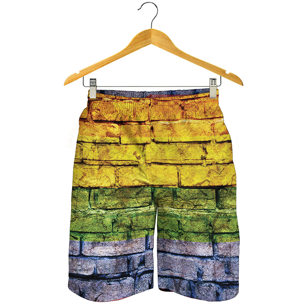 LGBT Pride Rainbow Brick Wall Print Men's Shorts