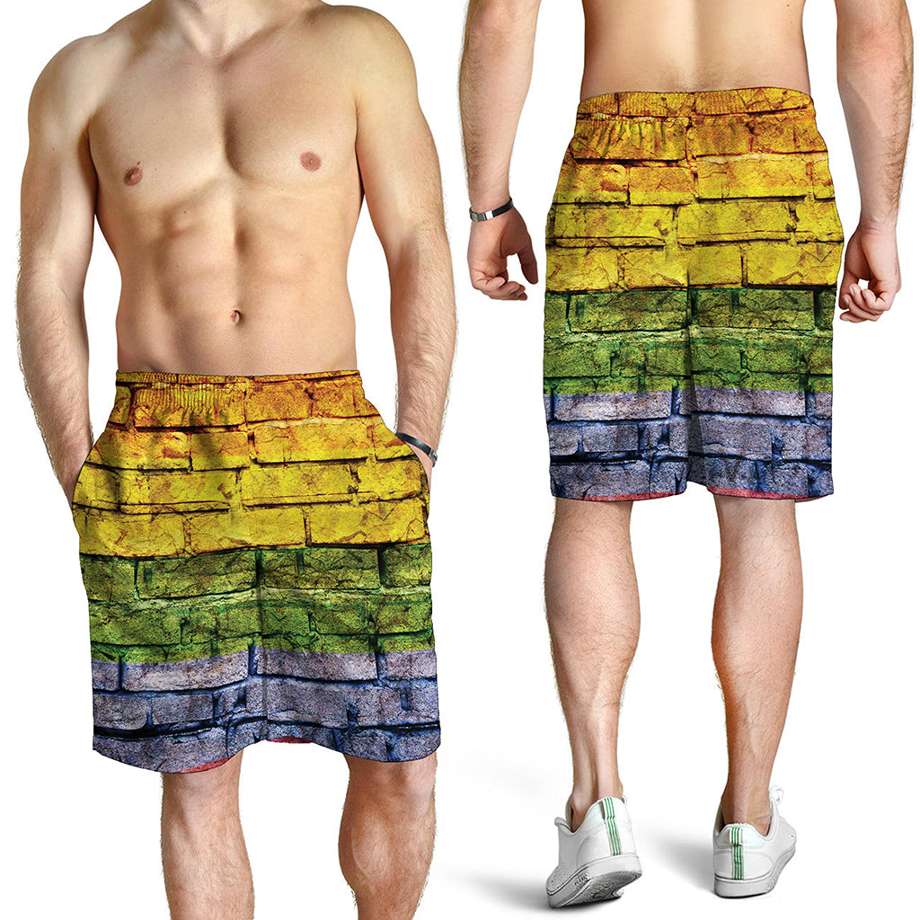 LGBT Pride Rainbow Brick Wall Print Men's Shorts