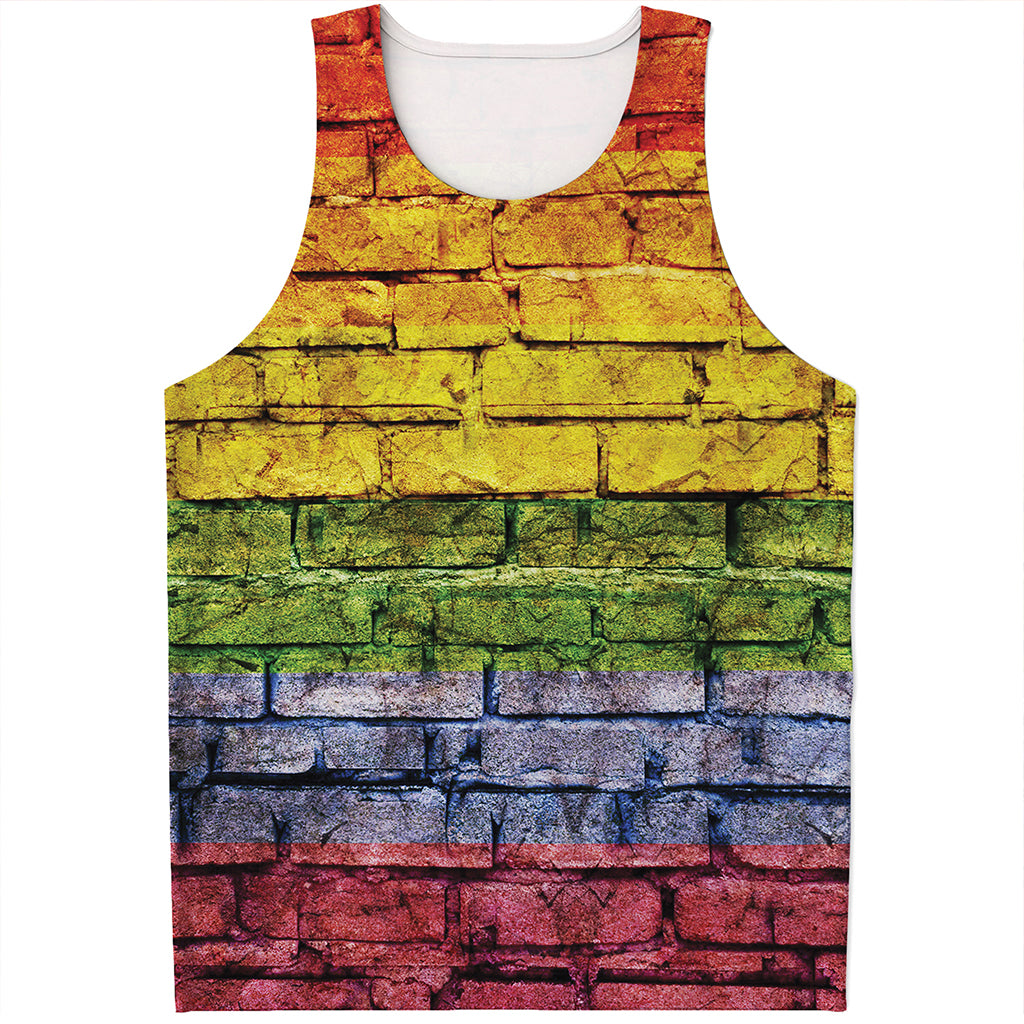LGBT Pride Rainbow Brick Wall Print Men's Tank Top