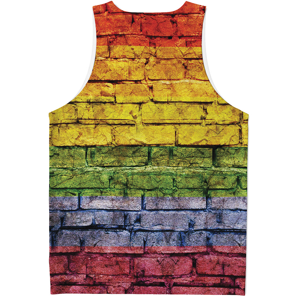 LGBT Pride Rainbow Brick Wall Print Men's Tank Top