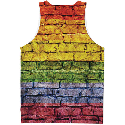 LGBT Pride Rainbow Brick Wall Print Men's Tank Top