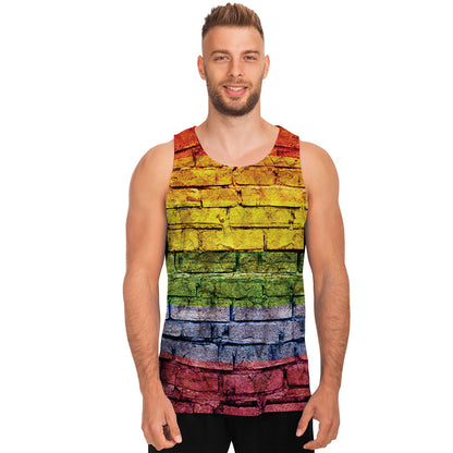 LGBT Pride Rainbow Brick Wall Print Men's Tank Top