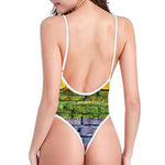 LGBT Pride Rainbow Brick Wall Print One Piece High Cut Swimsuit