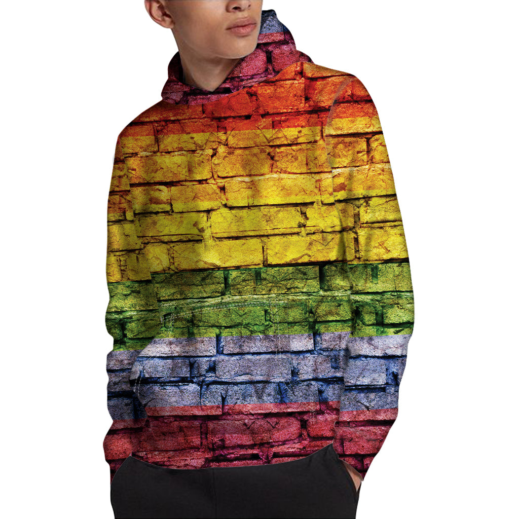 LGBT Pride Rainbow Brick Wall Print Pullover Hoodie