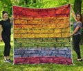 LGBT Pride Rainbow Brick Wall Print Quilt