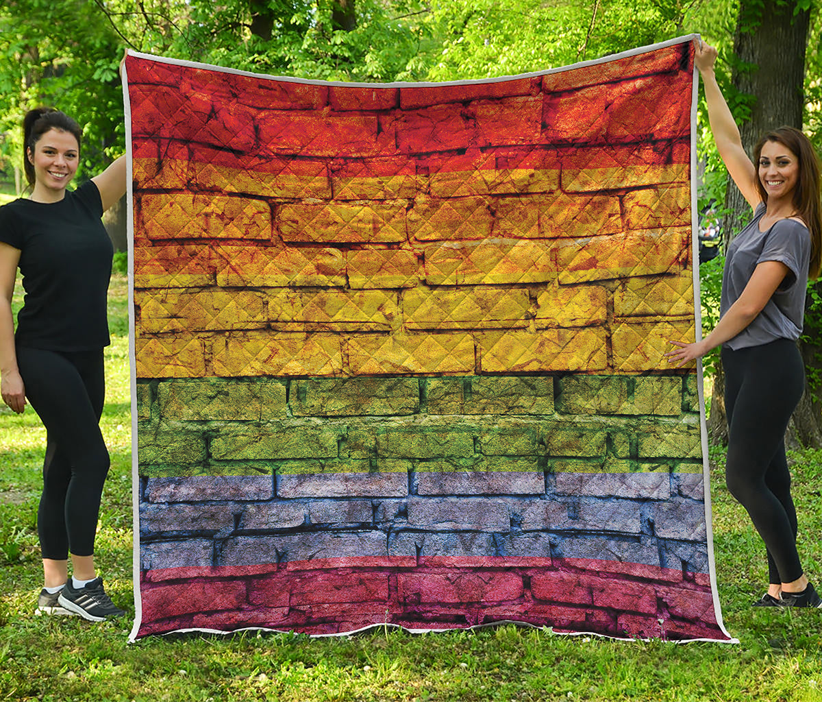 LGBT Pride Rainbow Brick Wall Print Quilt
