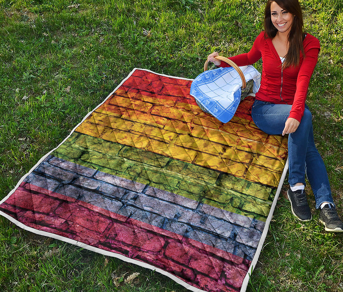 LGBT Pride Rainbow Brick Wall Print Quilt
