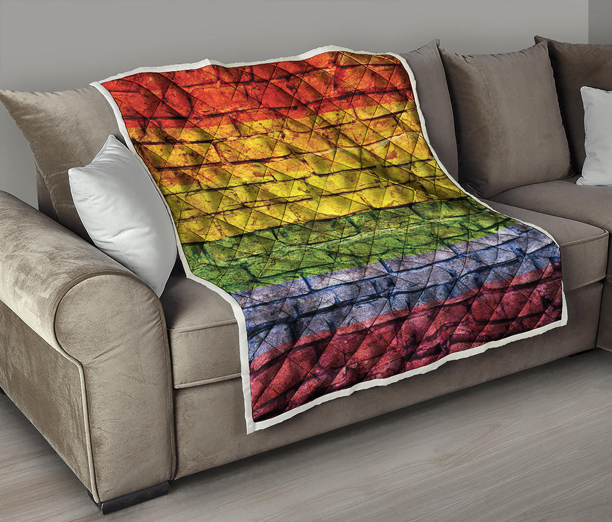LGBT Pride Rainbow Brick Wall Print Quilt