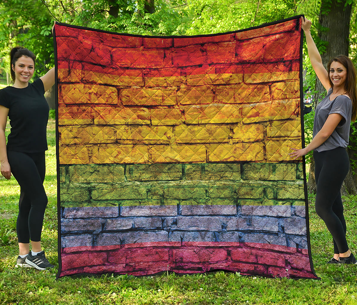 LGBT Pride Rainbow Brick Wall Print Quilt