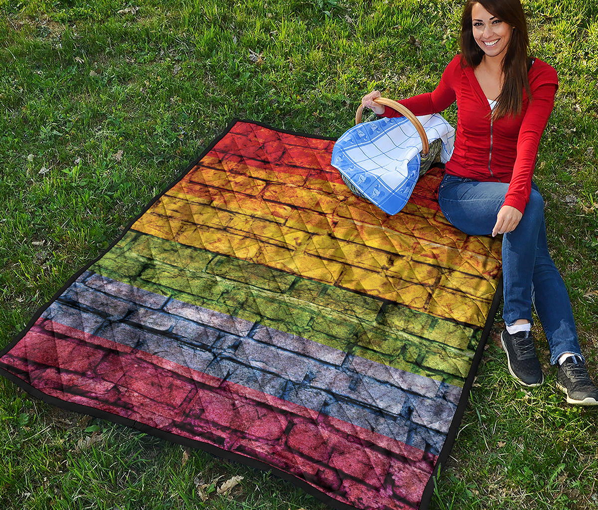 LGBT Pride Rainbow Brick Wall Print Quilt