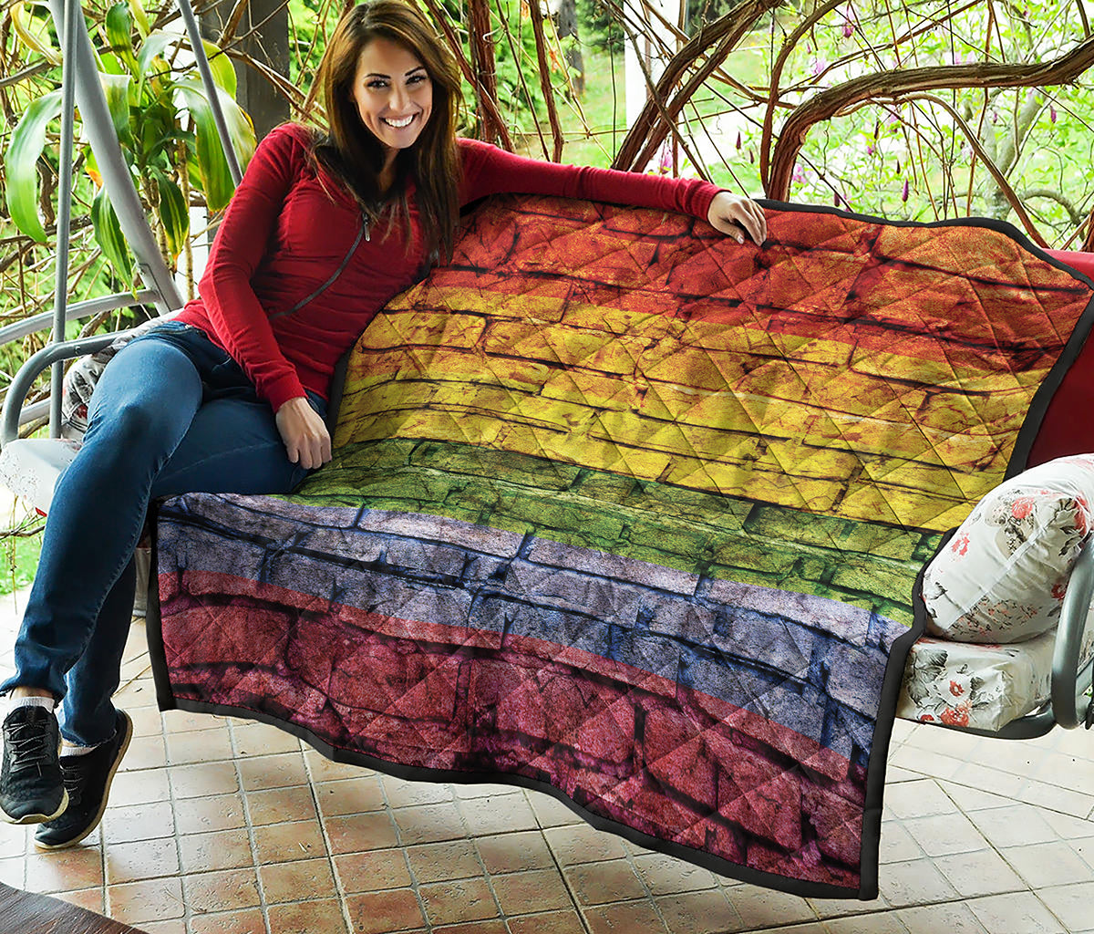 LGBT Pride Rainbow Brick Wall Print Quilt