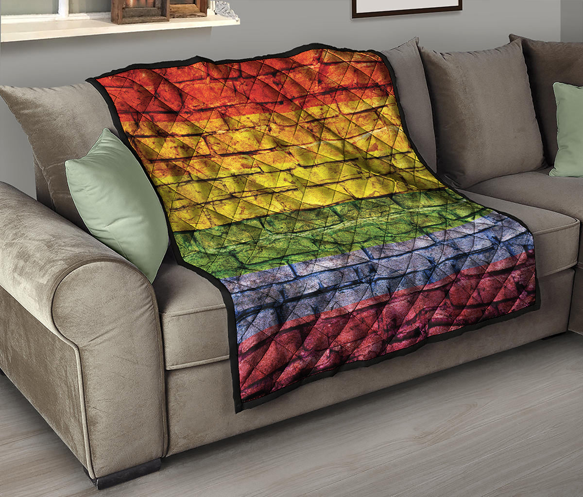 LGBT Pride Rainbow Brick Wall Print Quilt
