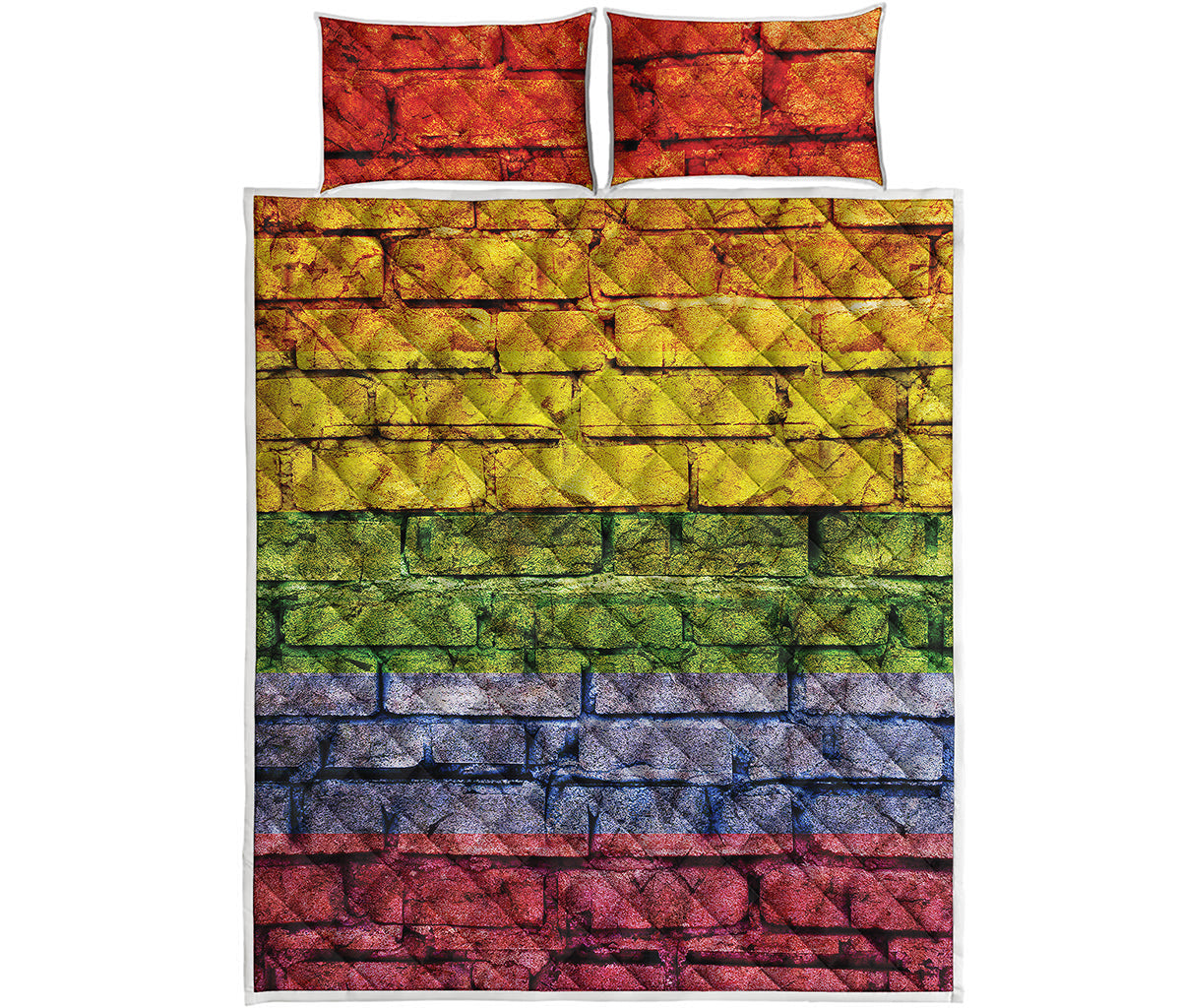 LGBT Pride Rainbow Brick Wall Print Quilt Bed Set