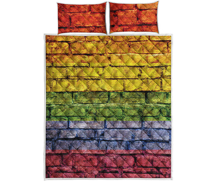 LGBT Pride Rainbow Brick Wall Print Quilt Bed Set