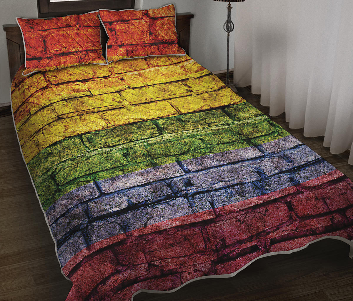 LGBT Pride Rainbow Brick Wall Print Quilt Bed Set