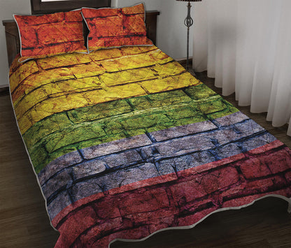 LGBT Pride Rainbow Brick Wall Print Quilt Bed Set