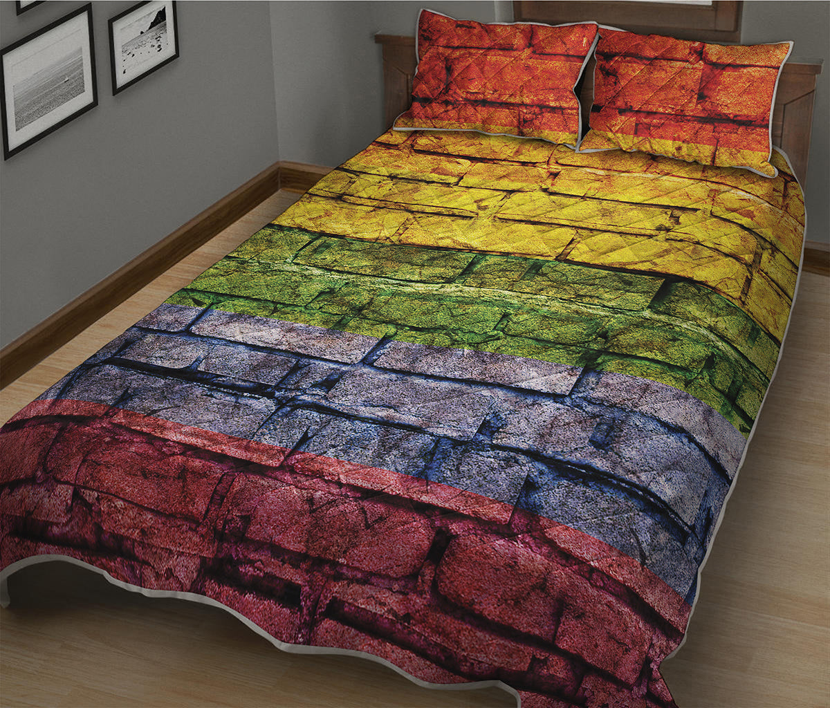 LGBT Pride Rainbow Brick Wall Print Quilt Bed Set