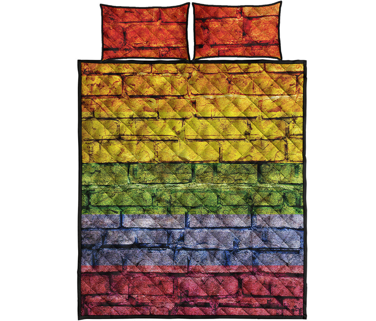 LGBT Pride Rainbow Brick Wall Print Quilt Bed Set