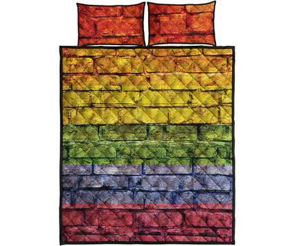 LGBT Pride Rainbow Brick Wall Print Quilt Bed Set