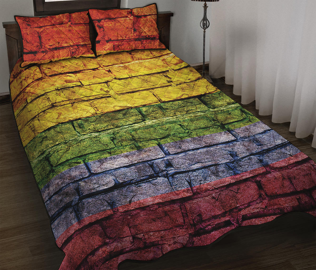 LGBT Pride Rainbow Brick Wall Print Quilt Bed Set