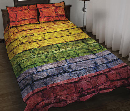 LGBT Pride Rainbow Brick Wall Print Quilt Bed Set