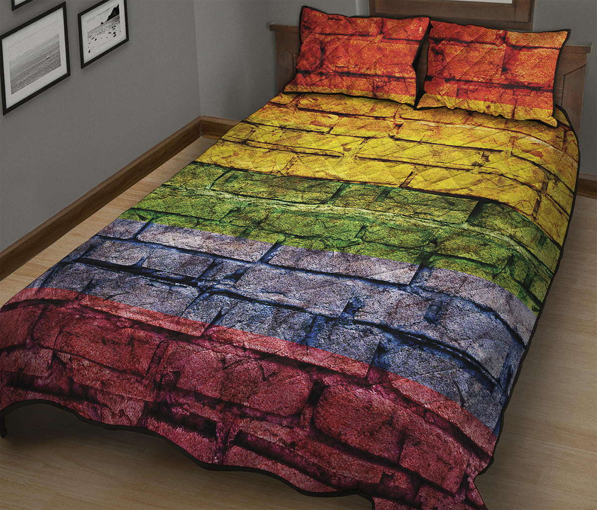 LGBT Pride Rainbow Brick Wall Print Quilt Bed Set