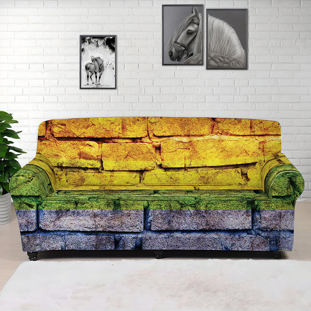 LGBT Pride Rainbow Brick Wall Print Sofa Cover