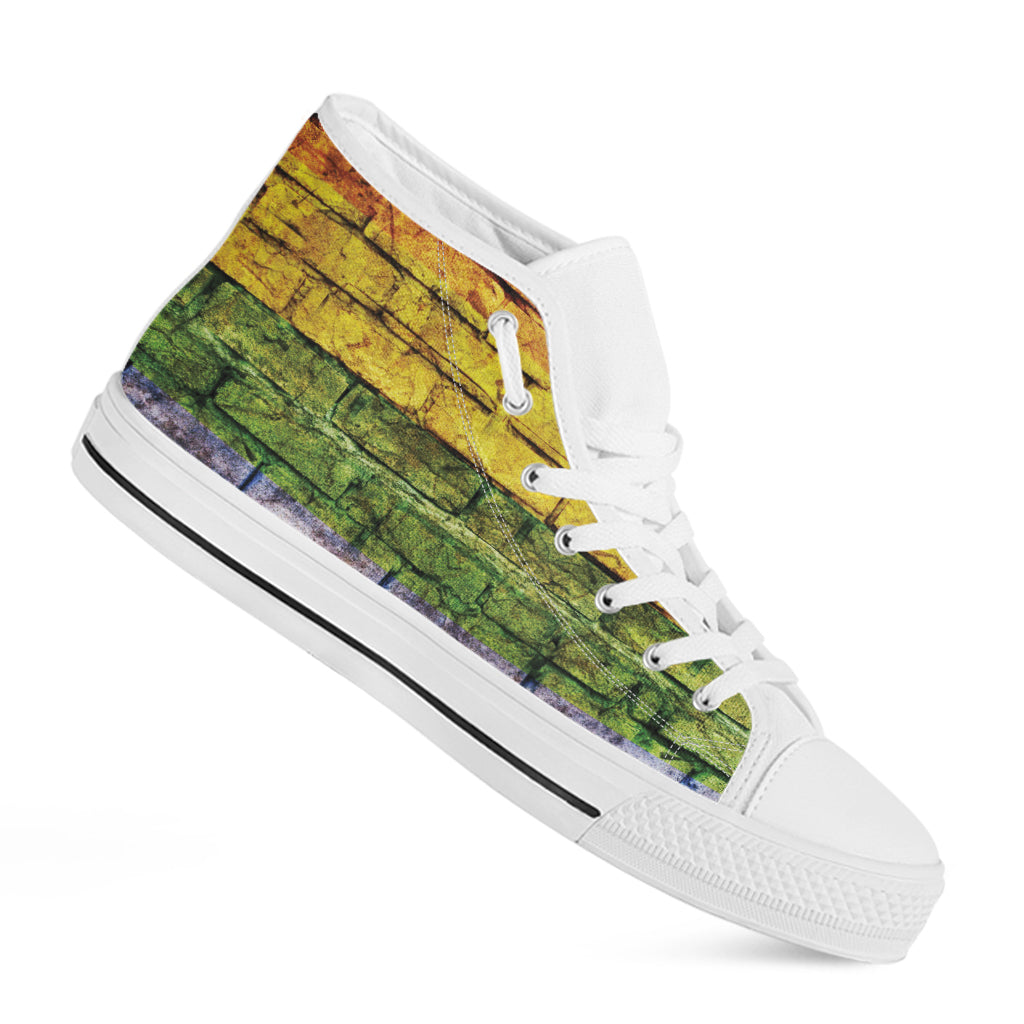 LGBT Pride Rainbow Brick Wall Print White High Top Shoes