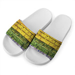 LGBT Pride Rainbow Brick Wall Print White Slide Sandals