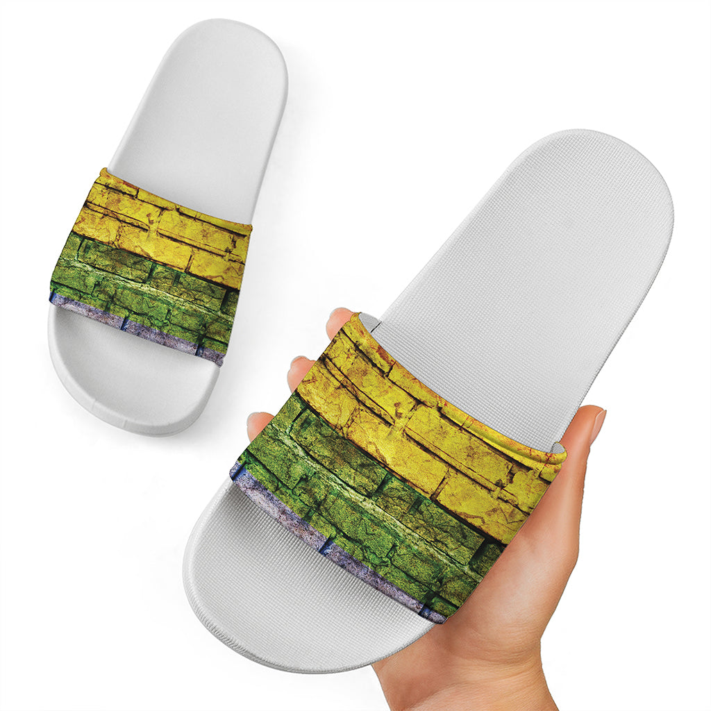 LGBT Pride Rainbow Brick Wall Print White Slide Sandals