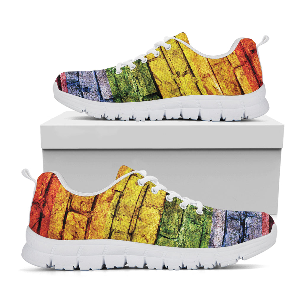 LGBT Pride Rainbow Brick Wall Print White Sneakers