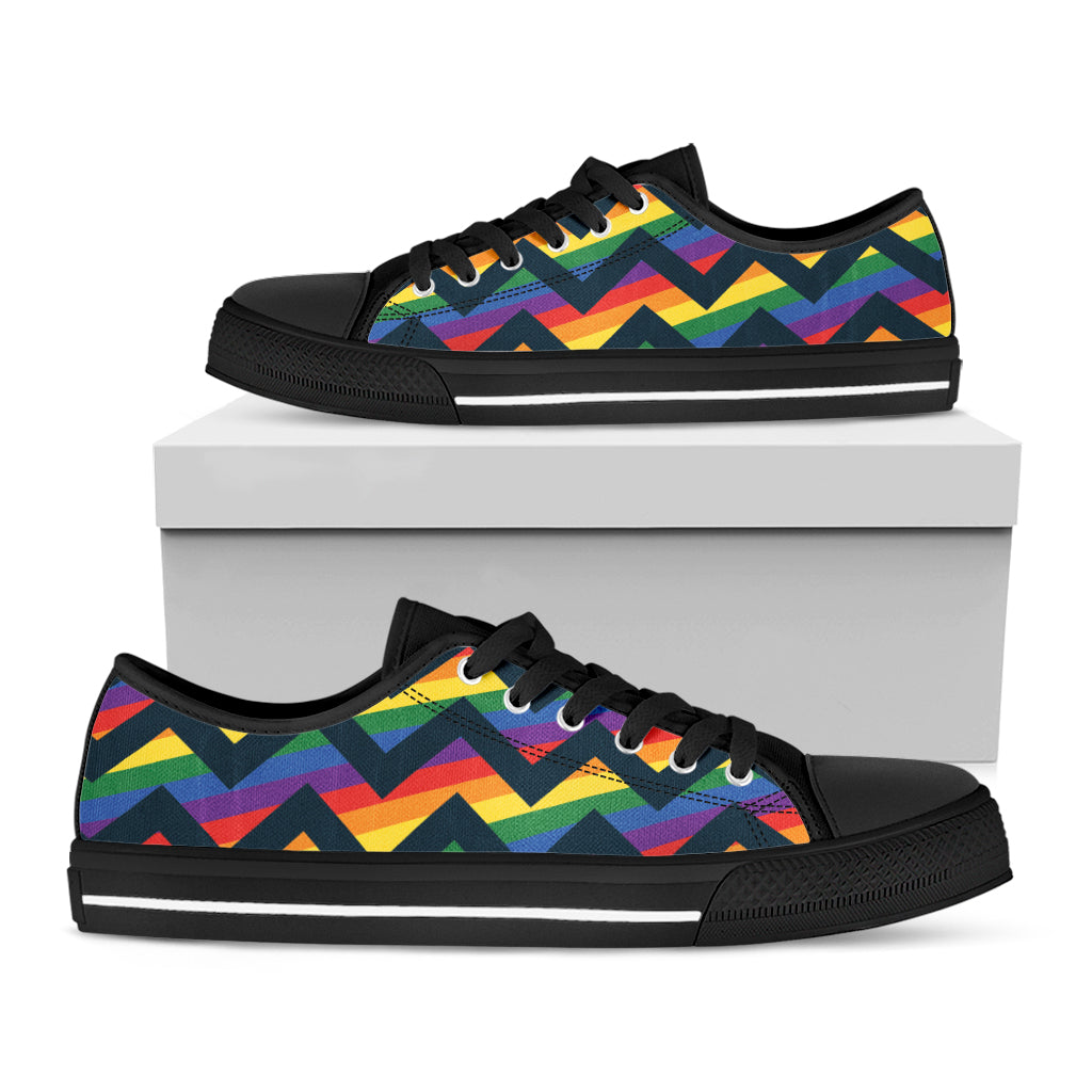 LGBT Pride Rainbow Chevron Pattern Print Black Low Top Shoes