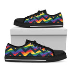 LGBT Pride Rainbow Chevron Pattern Print Black Low Top Shoes