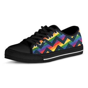 LGBT Pride Rainbow Chevron Pattern Print Black Low Top Shoes