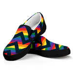 LGBT Pride Rainbow Chevron Pattern Print Black Slip On Shoes