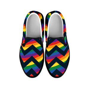 LGBT Pride Rainbow Chevron Pattern Print Black Slip On Shoes