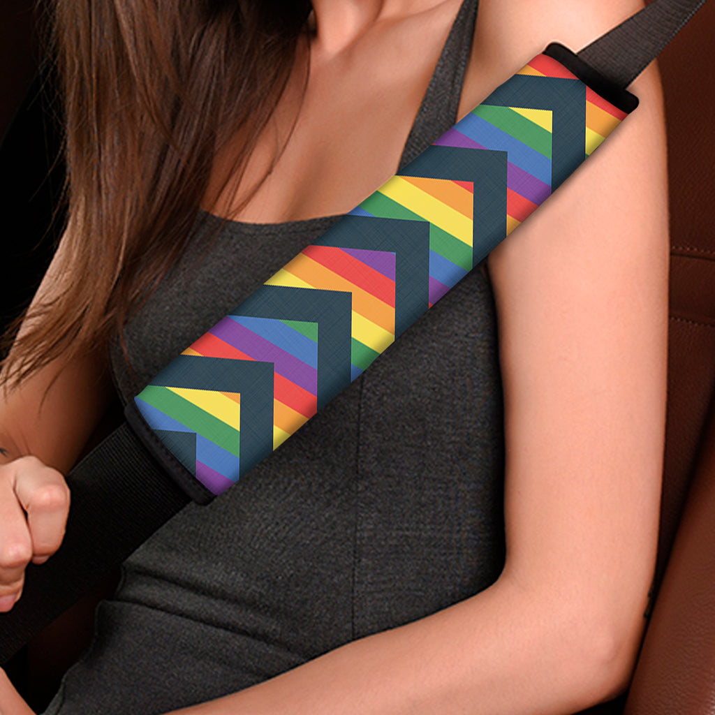 LGBT Pride Rainbow Chevron Pattern Print Car Seat Belt Covers