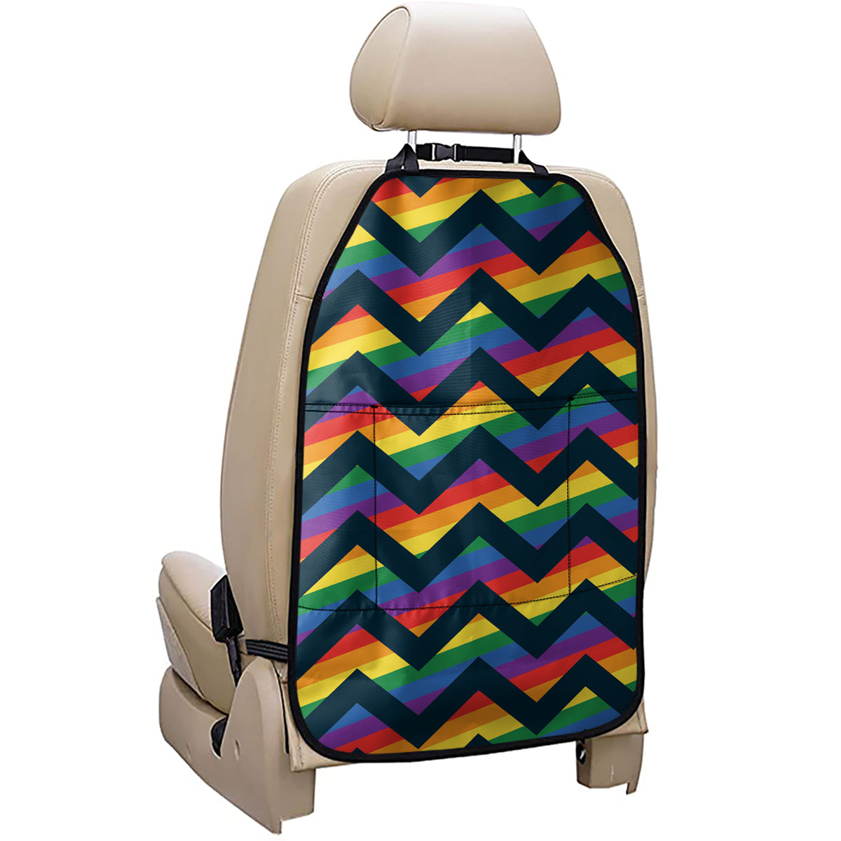 LGBT Pride Rainbow Chevron Pattern Print Car Seat Organizers