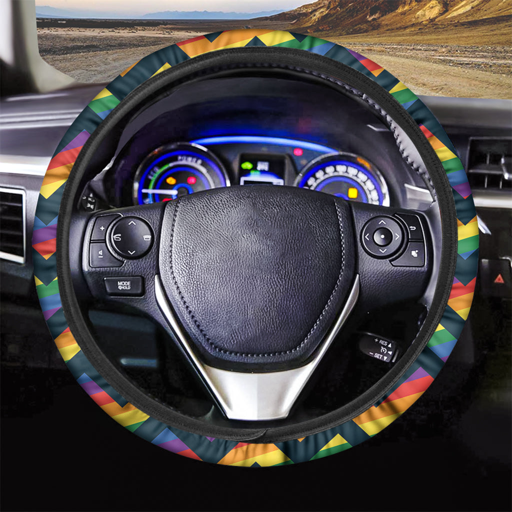 LGBT Pride Rainbow Chevron Pattern Print Car Steering Wheel Cover