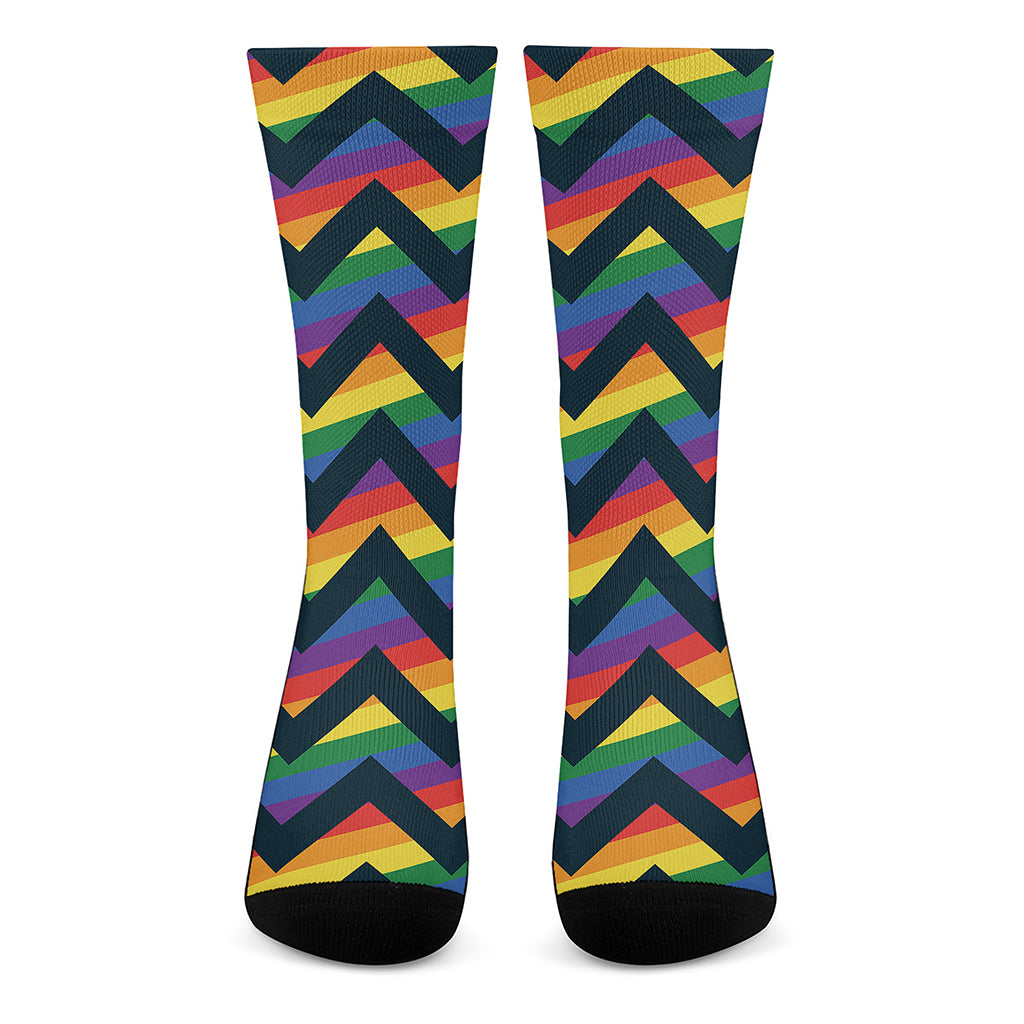 LGBT Pride Rainbow Chevron Pattern Print Crew Socks