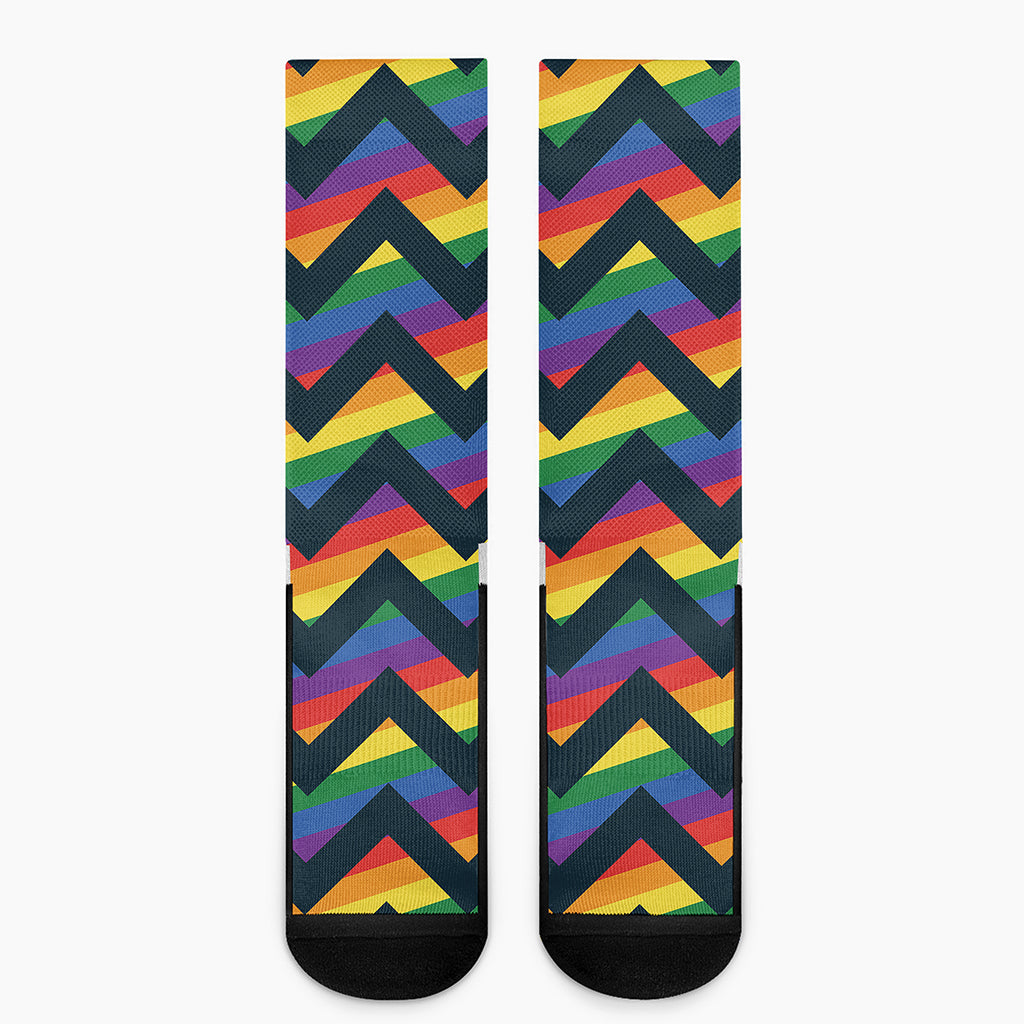LGBT Pride Rainbow Chevron Pattern Print Crew Socks