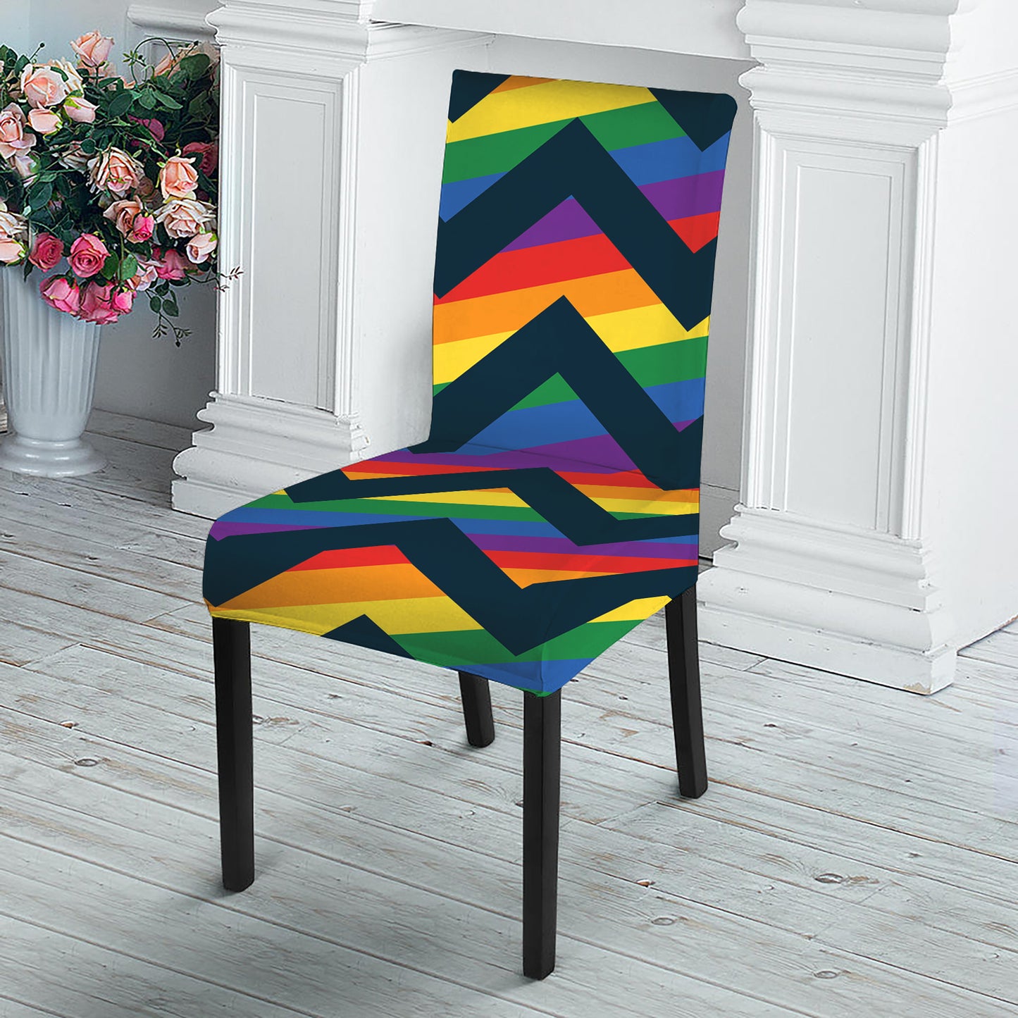 LGBT Pride Rainbow Chevron Pattern Print Dining Chair Slipcover
