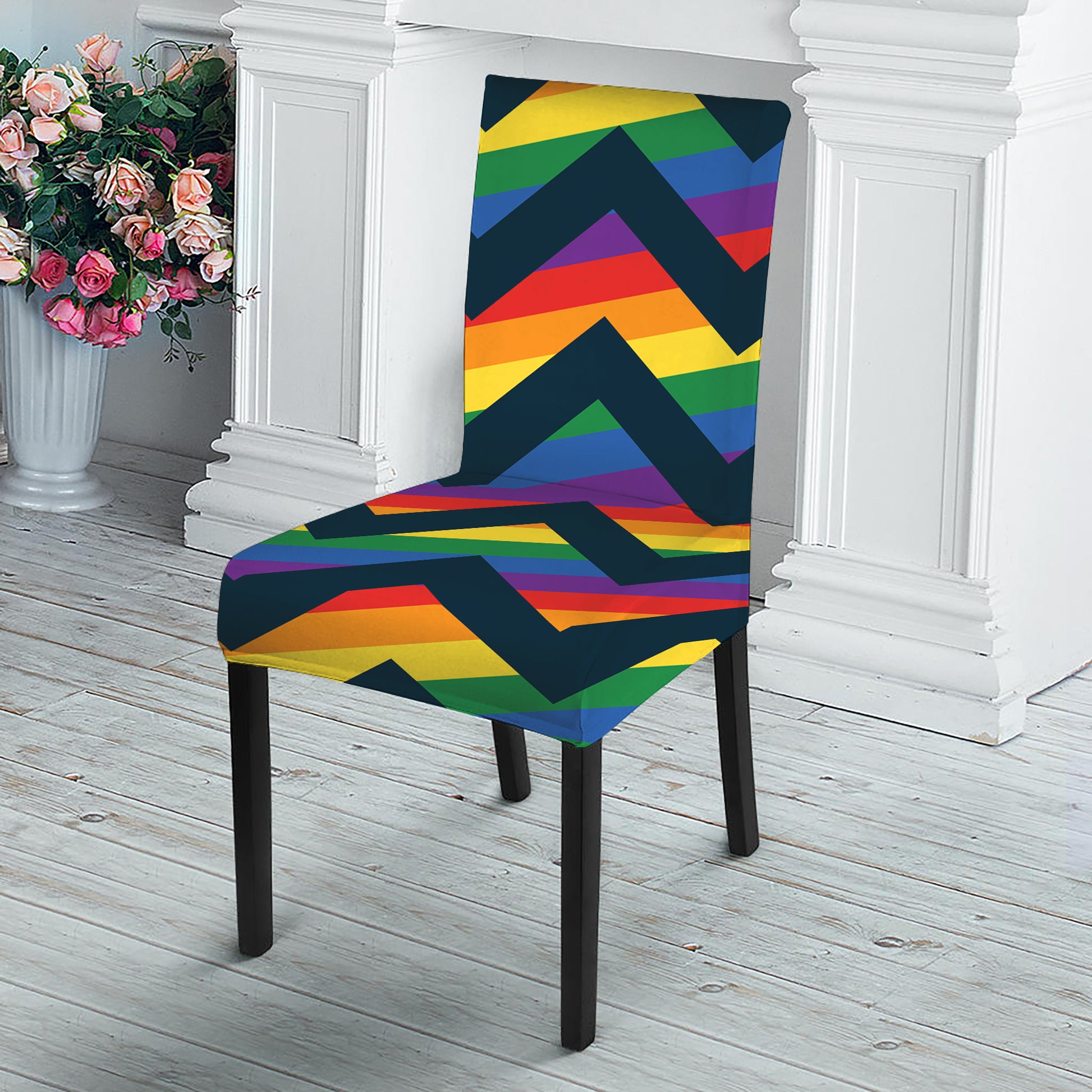 LGBT Pride Rainbow Chevron Pattern Print Dining Chair Slipcover