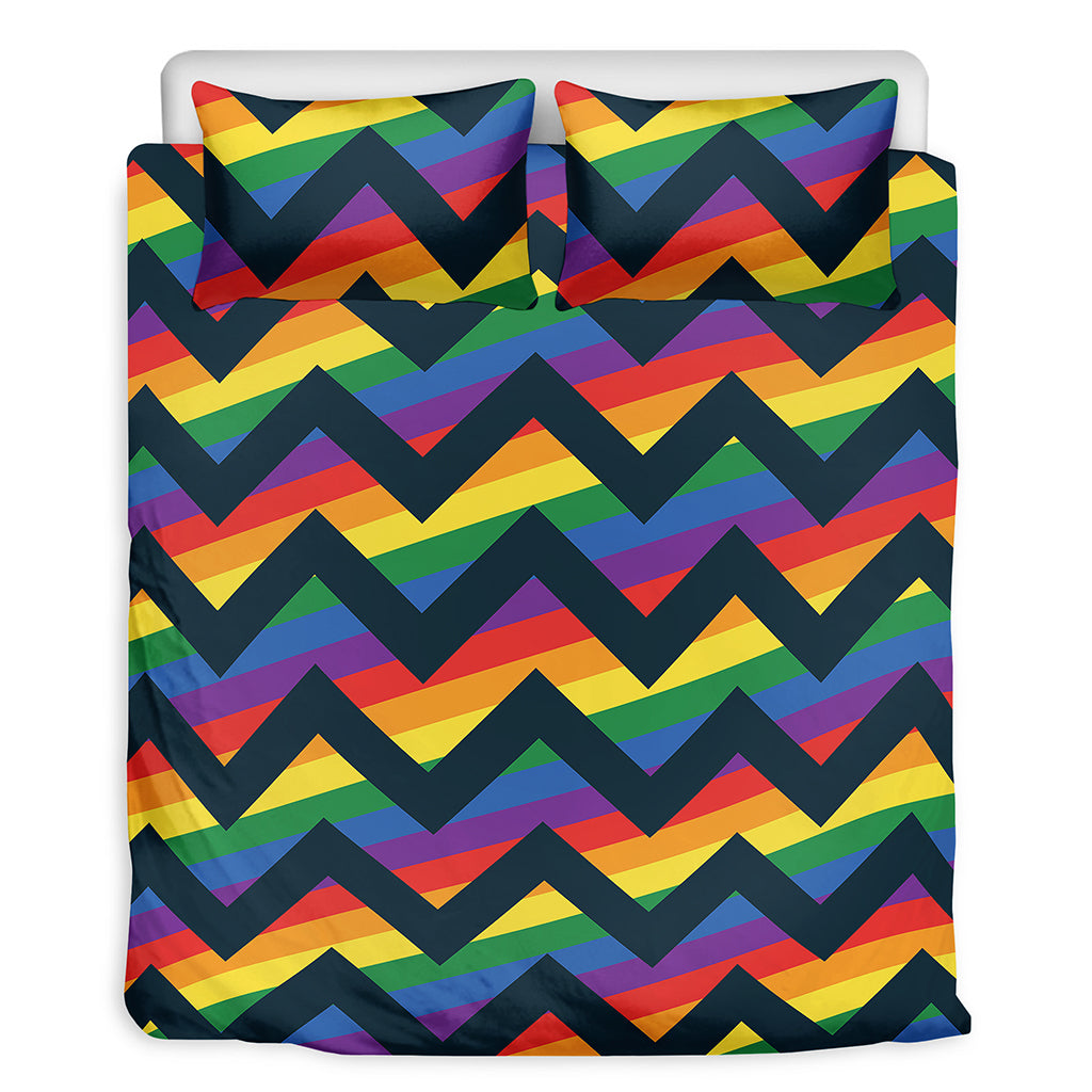 LGBT Pride Rainbow Chevron Pattern Print Duvet Cover Bedding Set