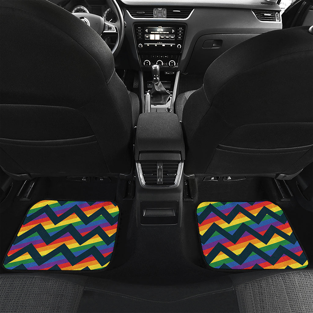 LGBT Pride Rainbow Chevron Pattern Print Front and Back Car Floor Mats